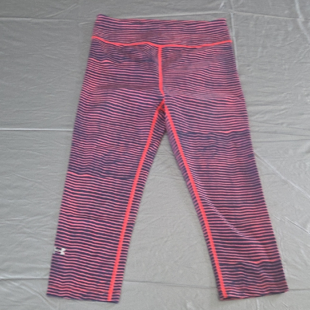 Under Armour Womens Pink and Navy Striped Capri Leggings